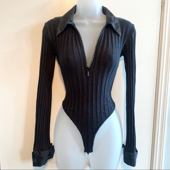 Vintage Tops - Vintage Rhinestone Zip Bodysuit